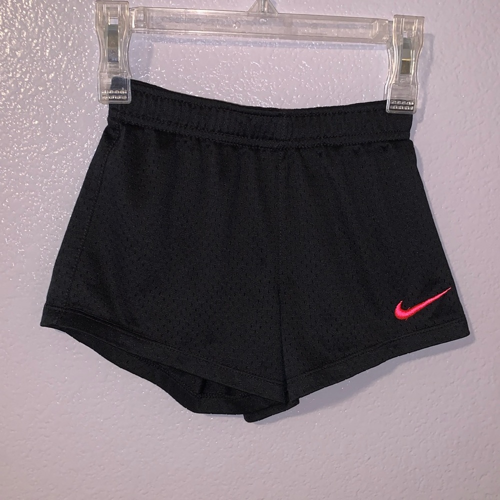 Nike Dri Fit black mesh bright pink logo athletic shorts